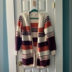 ROXY Ribbed Striped Long Cardigan | Boho Duster Sweater XS
